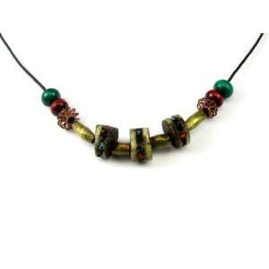   and Green Olive Wood, and Nigerian Brass Bead Tribal Necklace Jewelry