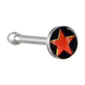  Surgical Steel Black and Red STAR Logo Nose Ring: Jewelry