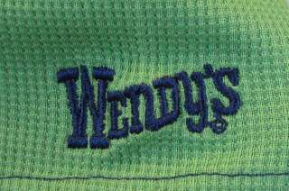 MENS GREEN SIZE LARGE SHORT SLEEVE POLO SHIRT WENDYS LOGO BUTTON 
