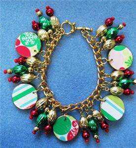 Retro 50s Christmas Charm Recycled Art Bracelet Handmade Kitsch 