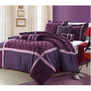  Oversized & Overfilled 8 Piece Purple / Plum Comforter Set, Queen 