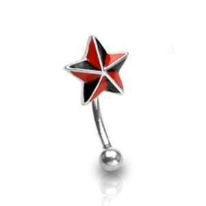  16g Eyebrow Ring Piercing with Red and Black Nautical Star 