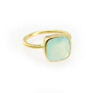 Gold Gemstones stackable ring with semi precious stone Seafoam Aqua 