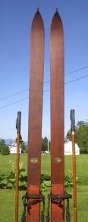 VINTAGE Wooden 83 Skis NORTHLAND + Bamboo Ski Poles  