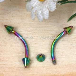 16G Rainbow Steel Curve Spike Eyebrow Brow Ear Ring 10P  