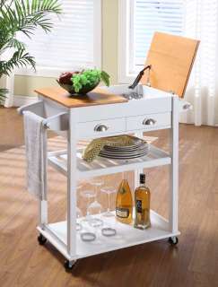   Natural Finish Wood Kitchen Storage Serving Cabinet Cart ~New~  
