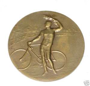   BRONZE BICYCLE ART PLAQUE MEDAL SCULPTURE COIN CYCLING DECO WHEEL BIKE