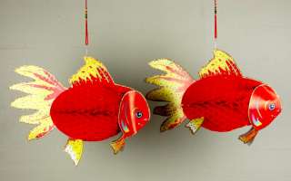 PAPER RED FISH DECORATION 2 PK Hanging Party Home Kids  
