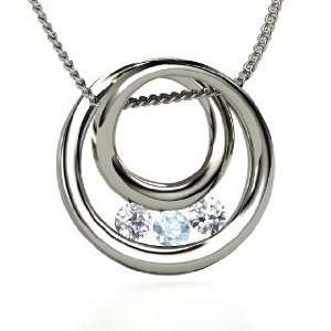 Inner Circle Necklace, Round Aquamarine Sterling Silver Necklace with 