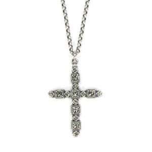   Sterling Silver Plated Vintage Style Swarovski Crystal Cross Necklace