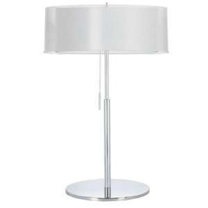   Table Lamp with White Organza White Linen Shade   Polished Chrome