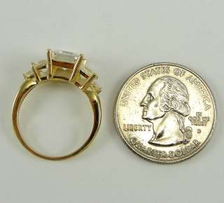 14K Yellow Gold Ring Diamonique CZs Princess Cut Solitaire Accents 