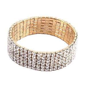  Golden Multi Row Rhinestone Stretch Bracelet Jewelry