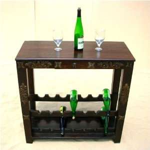   Solid Wood Brass Work 14 Bottle Wine Rack Storage Furniture & Decor