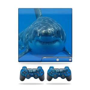   Cover for Sony Playstation 3 PS3 Slim Skins + 2 Controller Skins Shark