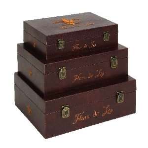   of Three Classy Wood Leatherette Fleur De Lis Boxes