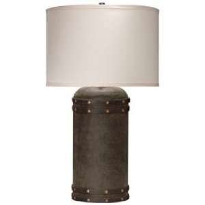   Small Barrel Vintage Leather and Wood Table Lamp