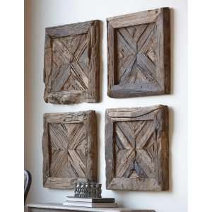   Set of 4 Rustic Reclaimed Wood Square Wall Art Tiles